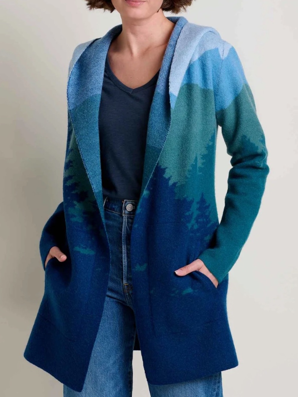 Toad&Co Merino Heartfelt Hoodie ATLANTIC TREELINE SCENIC / XS New with tags NWT - Picture 2 of 12